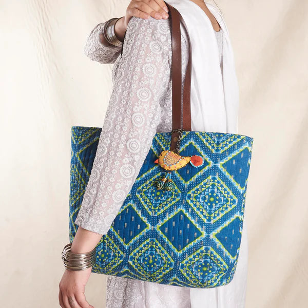 Gopal Tote Bag (Small) - Blue/Green Print