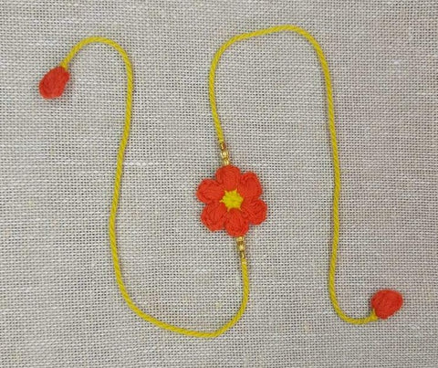Handmade Crochet Rakhi with Beads - Orange Flower