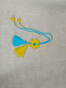 Handmade Crochet Lumba - Blue & Yellow Flower