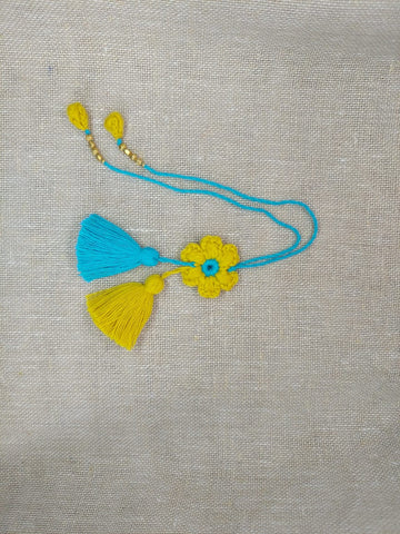 Handmade Crochet Lumba - Blue & Yellow Flower