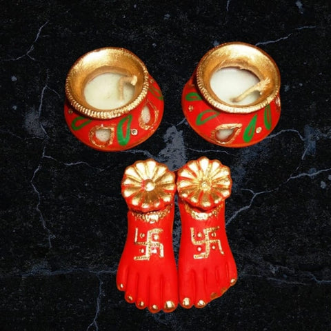 Matki Diya with wax and Laxmiji Charan