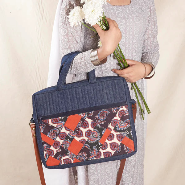 Laptop Bag - Denim with Patchwork