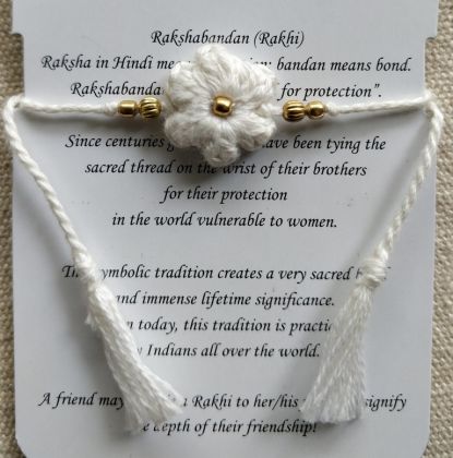Handmade Crochet Rakhi with Beads - White Single flower